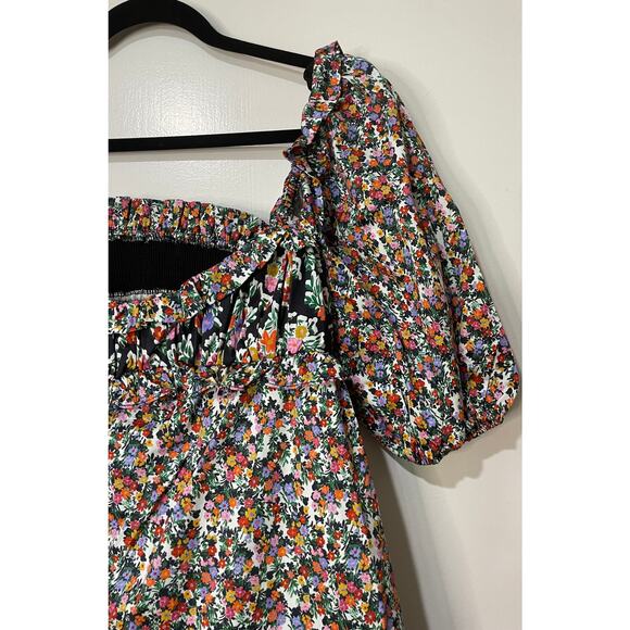 For Love & Lemons Hudson Mini Dress Black Floral Size Medium NWT Stretchy Back - Picture 4 of 15